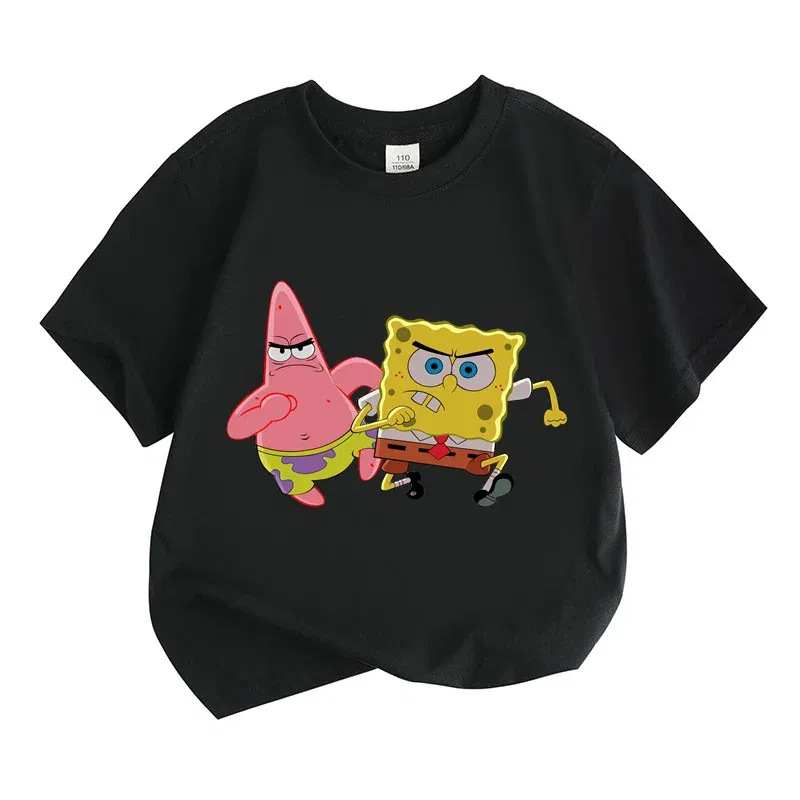 Color: PURPLE, Kid Size: 14T - Mr. Krabs Squidward Sandy Spongebob T-shirt 100%Cotton Children Round Neck Short-sleeved Boys Girls Fashion Kids Clothes