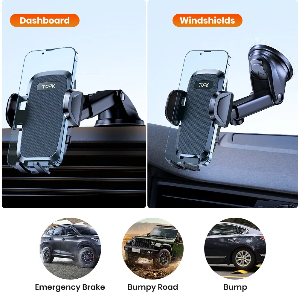 Color: Red - TOPK Car Phone Holder 4 in 1 Super Stable Car Phone Mount for Car Dashboard/Windscreen/Air Vent Compatible with All Mobile Phone