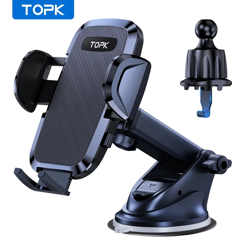 Color: Red - TOPK Car Phone Holder 4 in 1 Super Stable Car Phone Mount for Car Dashboard/Windscreen/Air Vent Compatible with All Mobile Phone