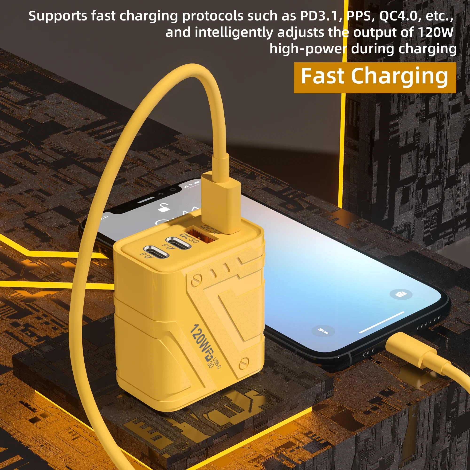 Plug Type: US - Xiaomi 4 Ports Phones Charger 120W Fast Quick Charger USB 3.0  PD Charger Adapter For iPhone Samsung EU US UK Plug Wall Adapter