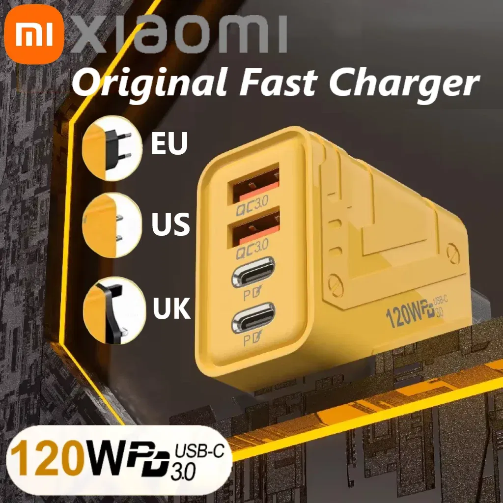 Plug Type: US - Xiaomi 4 Ports Phones Charger 120W Fast Quick Charger USB 3.0  PD Charger Adapter For iPhone Samsung EU US UK Plug Wall Adapter