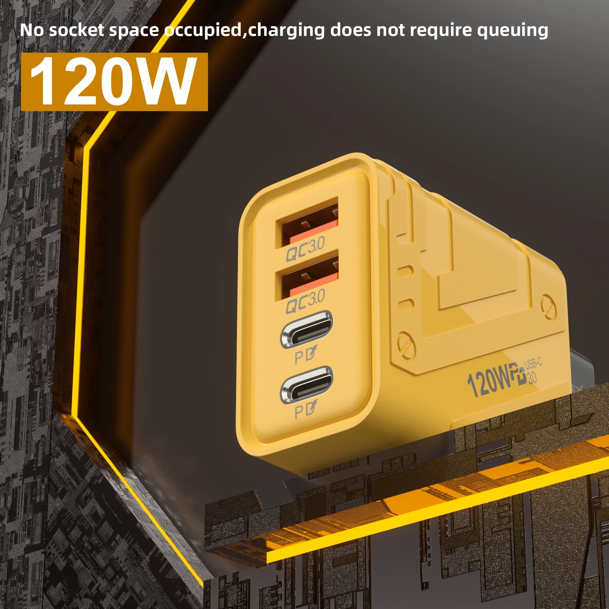 Plug Type: US - Xiaomi 4 Ports Phones Charger 120W Fast Quick Charger USB 3.0  PD Charger Adapter For iPhone Samsung EU US UK Plug Wall Adapter