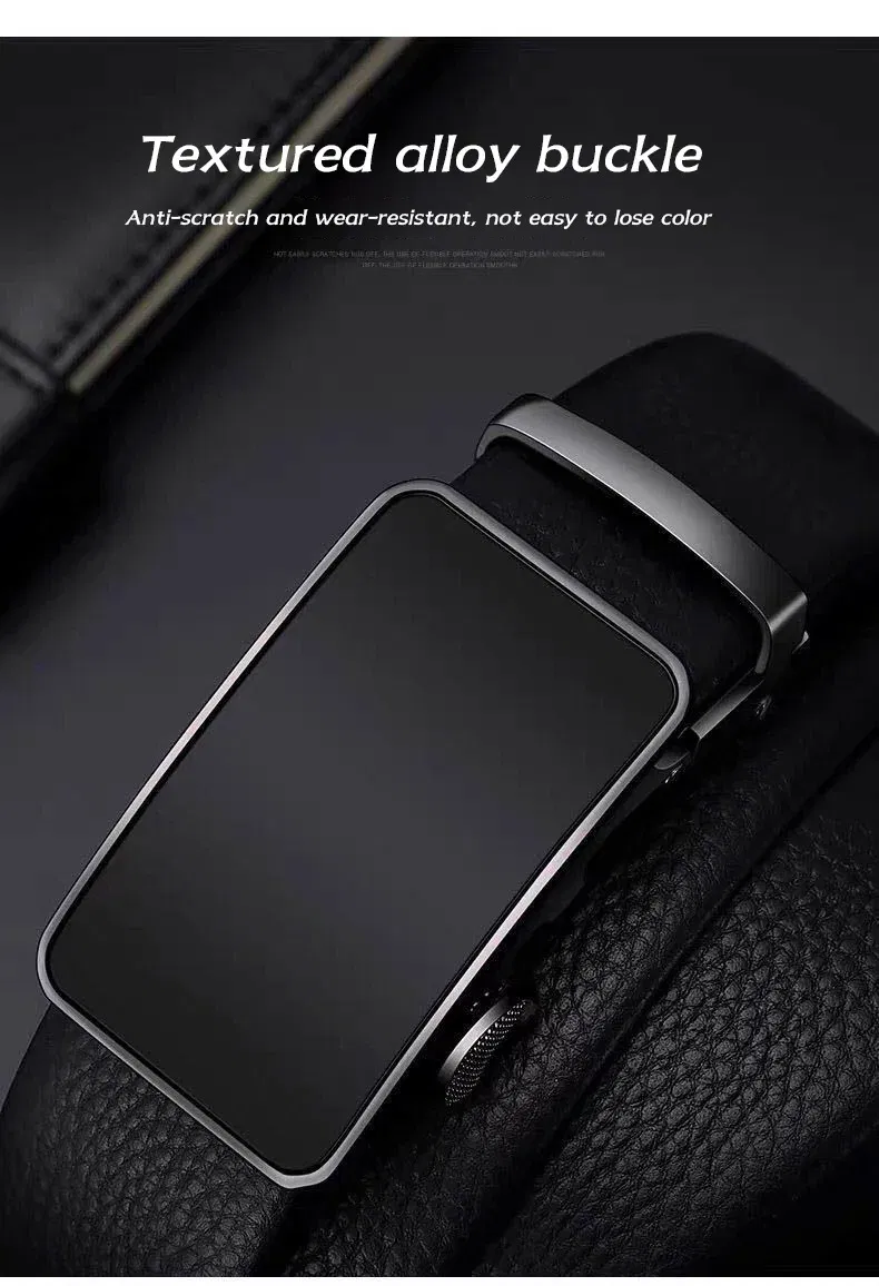 Color: WHITE, Belt Length: 130cm - Cowhide belt, men's leather belt, automatic buckle, men's top layer, high-end trendy buckle