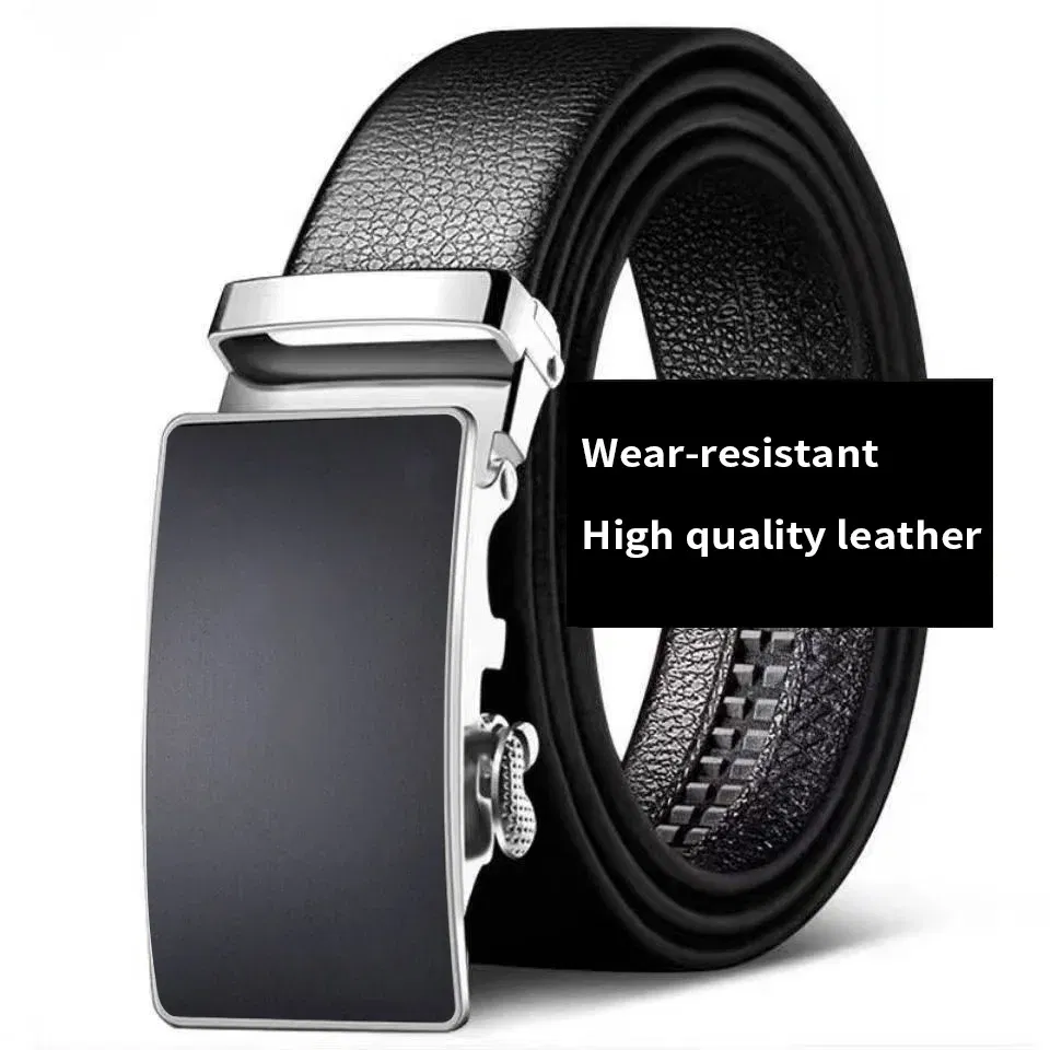 Color: WHITE, Belt Length: 130cm - Cowhide belt, men's leather belt, automatic buckle, men's top layer, high-end trendy buckle