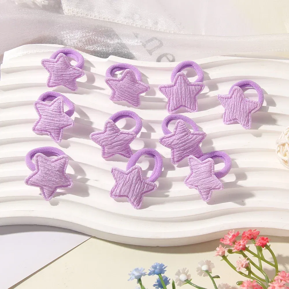 Color: light yellow - 10/30Pcs Children Hairbands No Harm Hair Cartoon Towel Rope Ponytail Holder Kids Mini Rubber Band Headwear Girls Halloween Gift