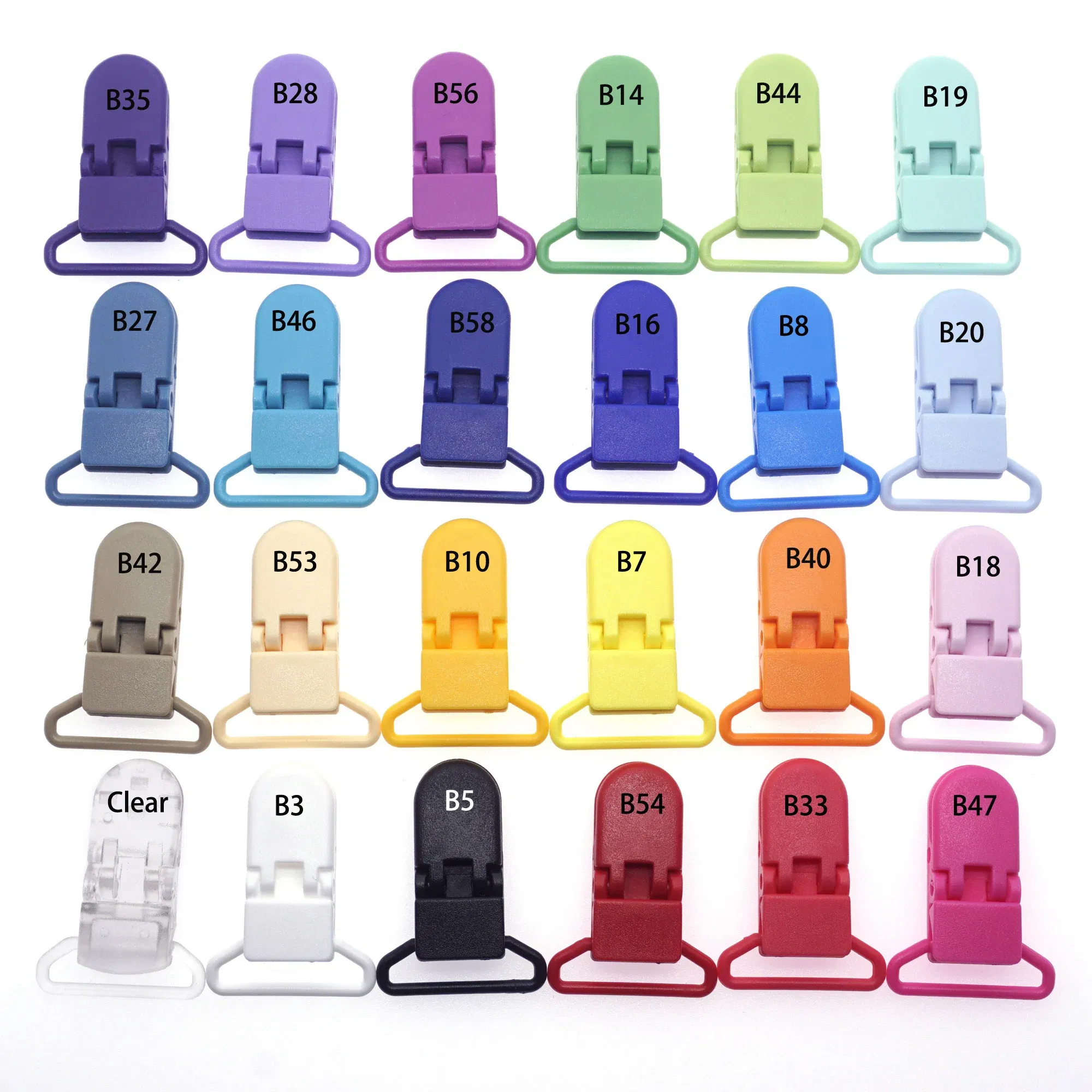 Color: Sky blue - 48Pcs Eco-friendly Plastic Baby Pacifier Clips Holder Mix Colors Dummy Soother Bib Suspender Clip Transparent 25MM Free Shipping