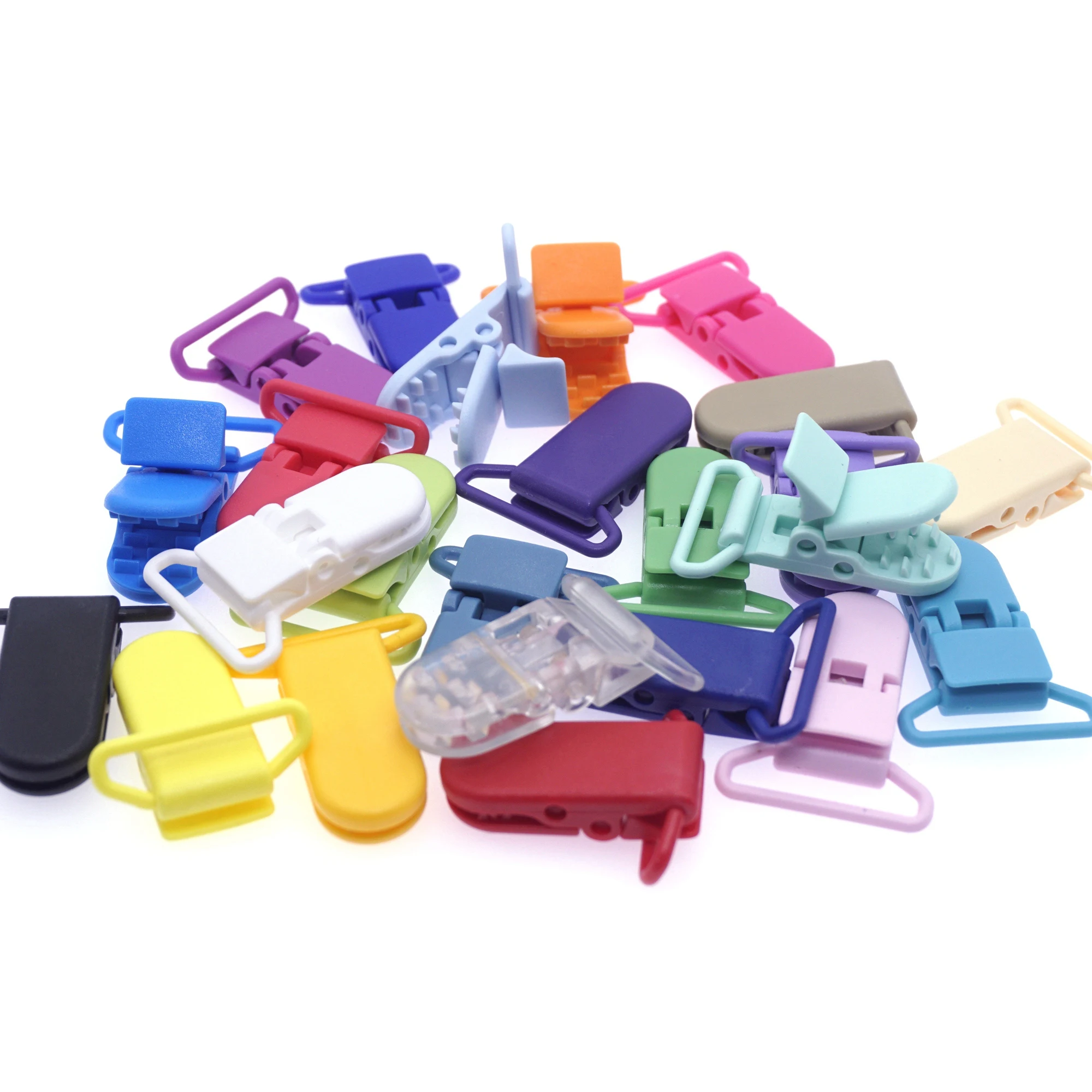 Color: Sky blue - 48Pcs Eco-friendly Plastic Baby Pacifier Clips Holder Mix Colors Dummy Soother Bib Suspender Clip Transparent 25MM Free Shipping