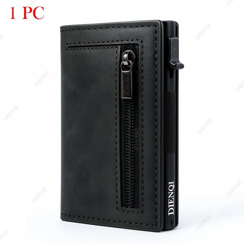 Color: black - RFID Blocker Minimalistic Men Wallet Business Credit Card Holder Carbon Fiber Leather Wallets Small Male Purse Cardholder Case
