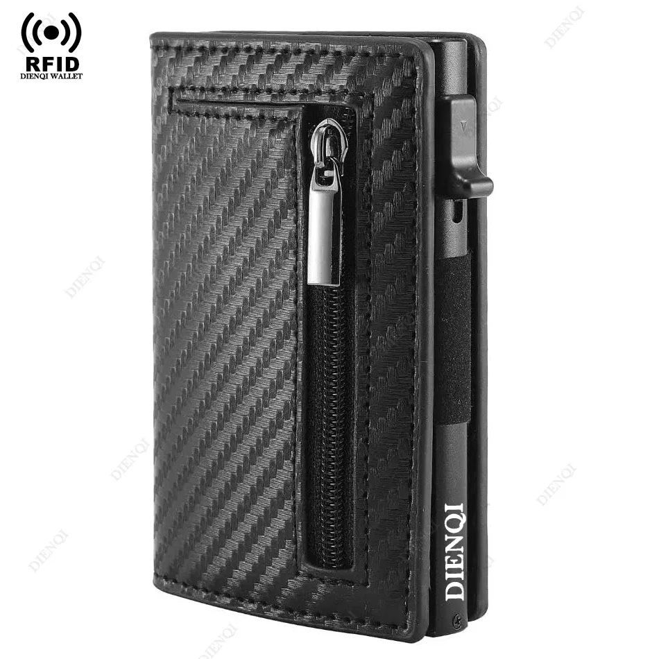 Color: black - RFID Blocker Minimalistic Men Wallet Business Credit Card Holder Carbon Fiber Leather Wallets Small Male Purse Cardholder Case
