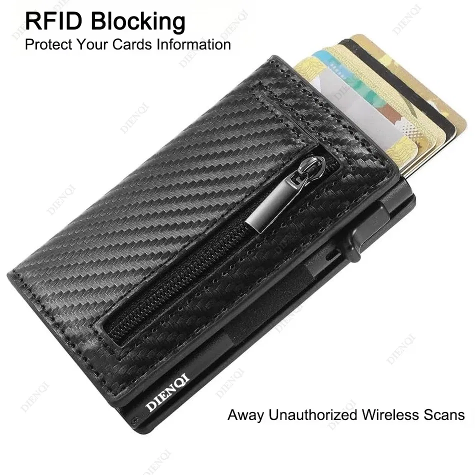 Color: black - RFID Blocker Minimalistic Men Wallet Business Credit Card Holder Carbon Fiber Leather Wallets Small Male Purse Cardholder Case