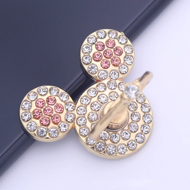 Color: Red - Cute Anime Mickey Mouse Minnie Phone Finger Ring Holder With Diamond Kawaii High Quality Mobile Stand For Iphone 13 14 Huawei