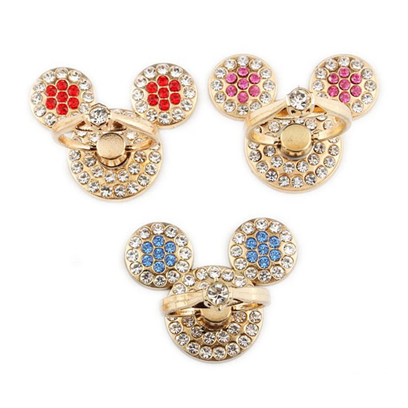 Color: Red - Cute Anime Mickey Mouse Minnie Phone Finger Ring Holder With Diamond Kawaii High Quality Mobile Stand For Iphone 13 14 Huawei