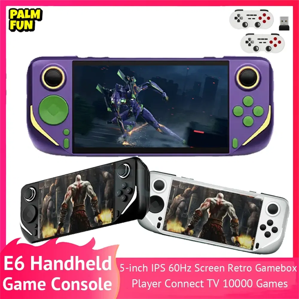 Bundle: Bundle 1, Color: Silver - E6 Retro Portable Handheld Video Game Console 8 Bit 5.0inch Portable Handheld Game Player 6000/3000Games Children Gifts