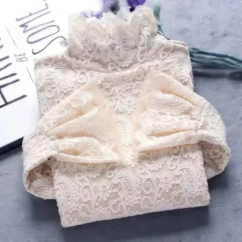 Color: black, Size: M - Sexy Transparent Long Sleeve Top Women 2025 Fashion Autumn Winter Basic Lace Blouses White Black Hollow Blusas Mujer Oversized