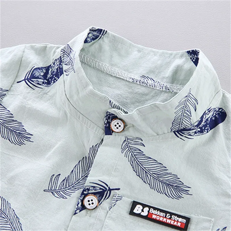 Color: Blue, Kid Size: 12M - 0-3 Year Old Baby Summer Feather Print Shirt Short Sleeve Suit