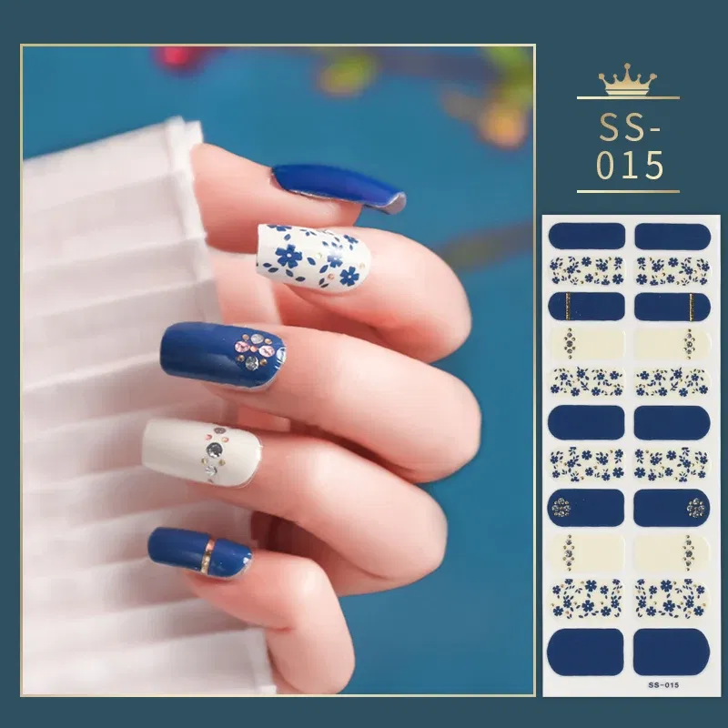 Color: Red - 22 Tips Blue and White Shiny Speckles Nail Art Sticker Full Cover Nail Stickers Last Update Nail Wraps Lot Sticker for Nails