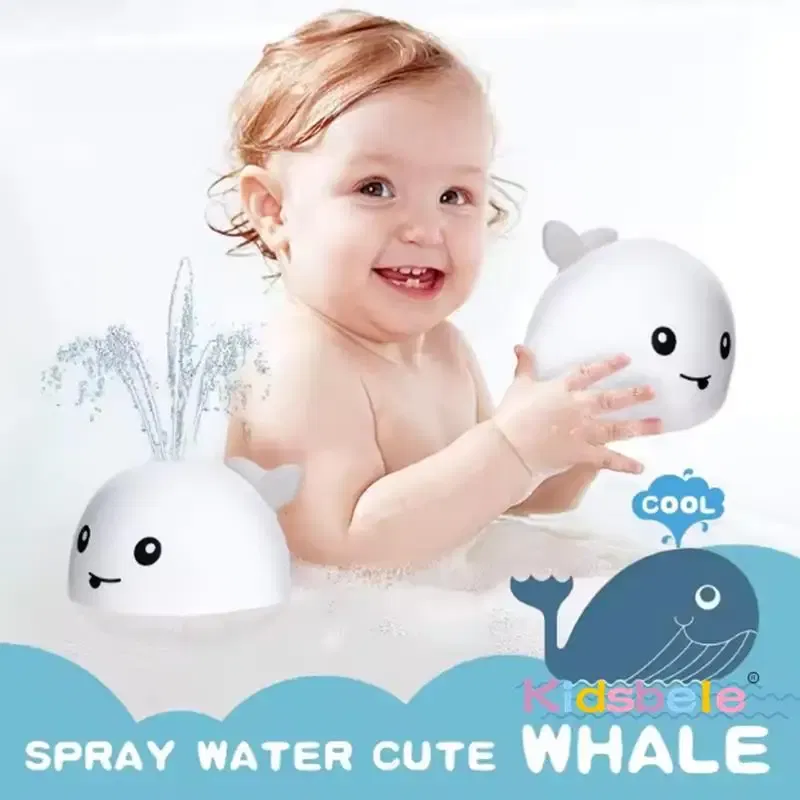 Color: GRAY - Kids Whale Fountain Bath Toys Spray Water Shower Swim Pool Toys Automatic Sprinkler With Colorful Light For Baby 6-36 Months
