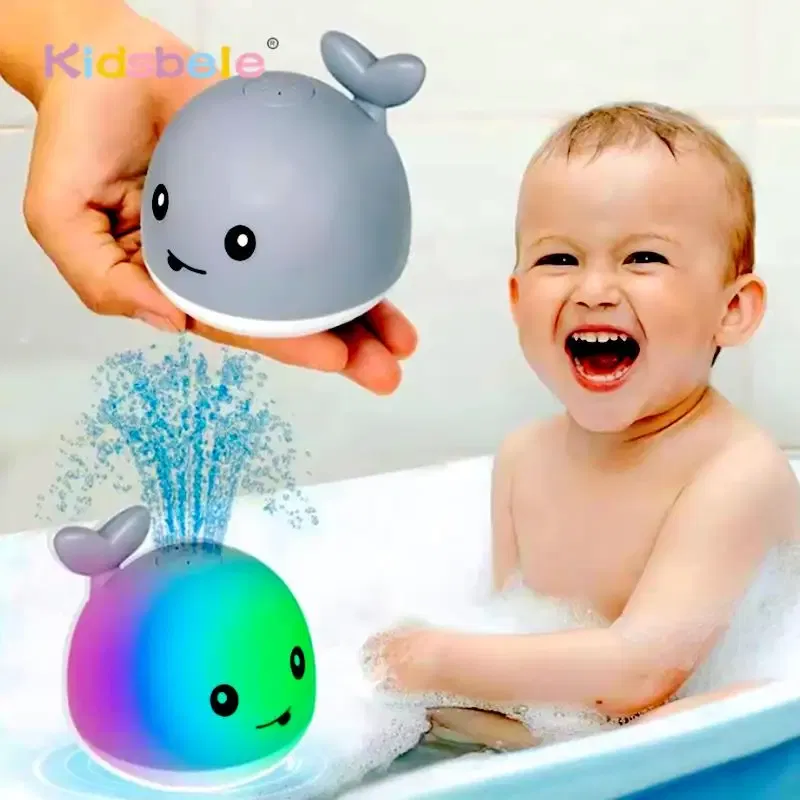 Color: GRAY - Kids Whale Fountain Bath Toys Spray Water Shower Swim Pool Toys Automatic Sprinkler With Colorful Light For Baby 6-36 Months