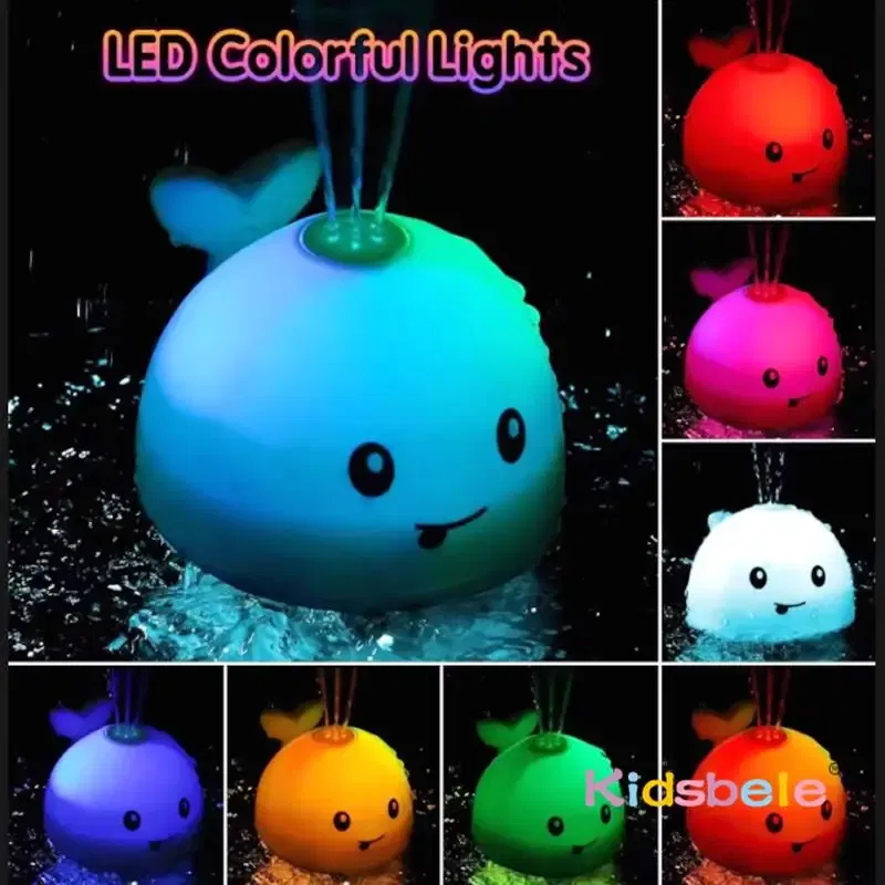 Color: GRAY - Kids Whale Fountain Bath Toys Spray Water Shower Swim Pool Toys Automatic Sprinkler With Colorful Light For Baby 6-36 Months