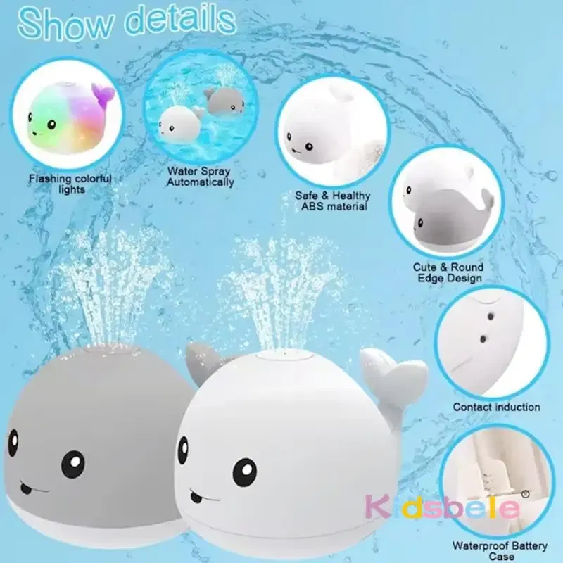 Color: GRAY - Kids Whale Fountain Bath Toys Spray Water Shower Swim Pool Toys Automatic Sprinkler With Colorful Light For Baby 6-36 Months