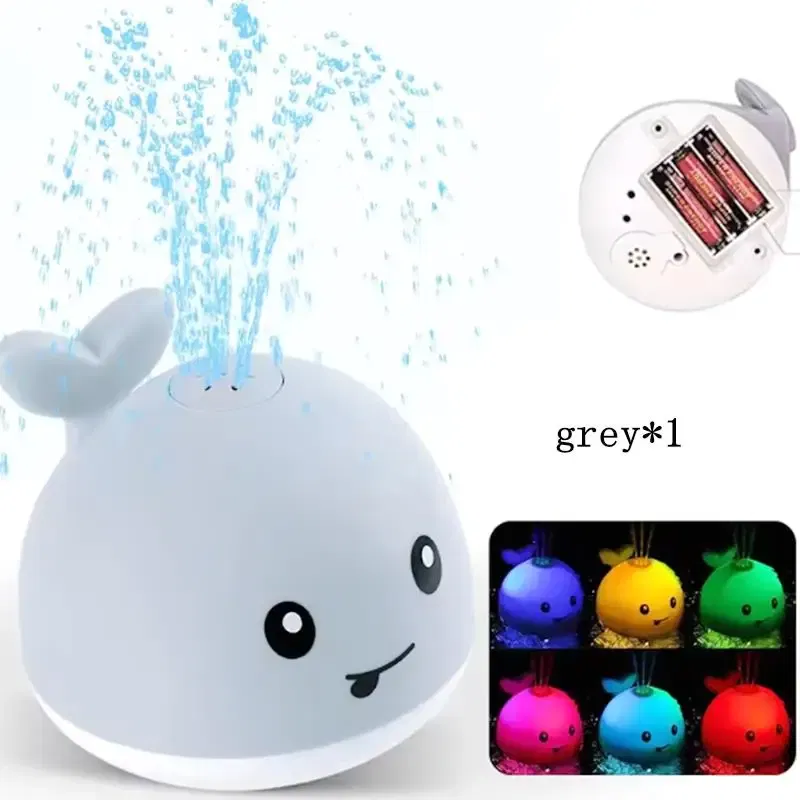 Color: GRAY - Kids Whale Fountain Bath Toys Spray Water Shower Swim Pool Toys Automatic Sprinkler With Colorful Light For Baby 6-36 Months