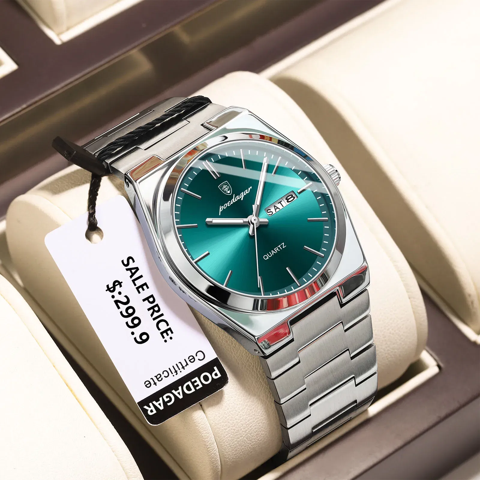Color: Rose - POEDAGAR Luxury Watch For Man Waterproof Luminous Date Week Stainless Steel Men Watch Casual Quartz Men's Watches Male Clock+box