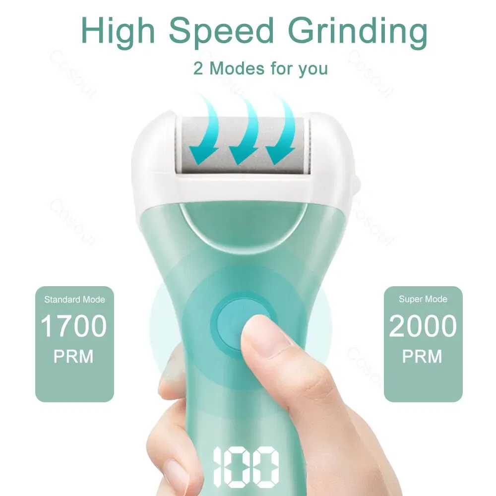Color: Green - Electric Foot File Pedicure Tools Feet Callus Removers Rechargeable Foot Scrubber Feet Care for Dead, Hard Cracked Dry Skin