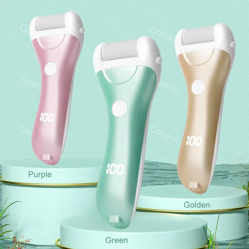 Color: Green - Electric Foot File Pedicure Tools Feet Callus Removers Rechargeable Foot Scrubber Feet Care for Dead, Hard Cracked Dry Skin