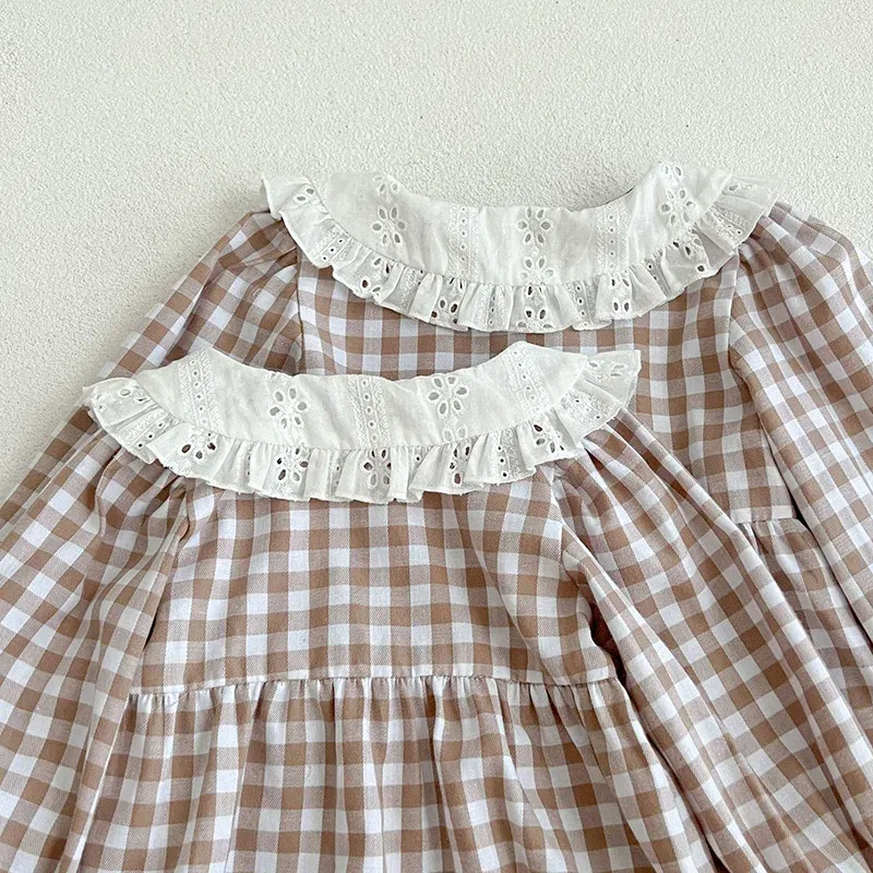 Color: Red, Kid Size: 5 - Spring Autumn Kids Baby Girls Long Sleeve Sweet Doll Collar Plaid Princess Dress Kids Baby Girls Dress Children Clothes Dress