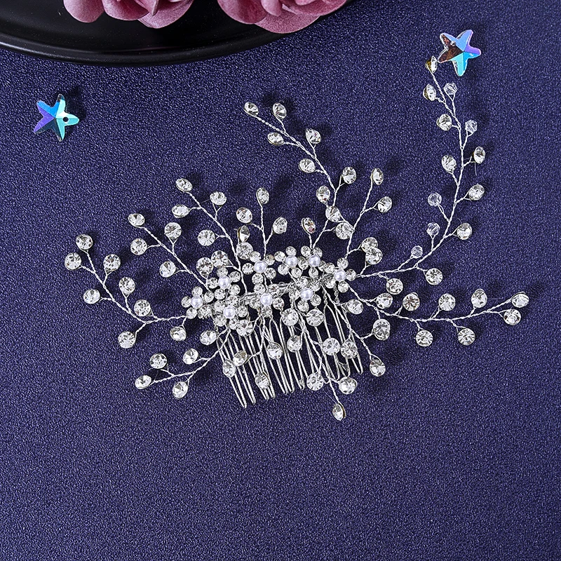 Metal color: SILVER PLATED - Luxury Rhinestone Hair Comb Clip Pin Headband Tiara For Women Party Prom Bridal Wedding Hair Accessories Jewelry Comb Clip Tiara