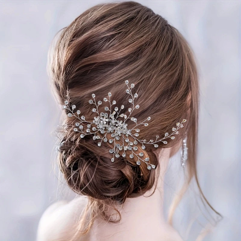 Metal color: SILVER PLATED - Luxury Rhinestone Hair Comb Clip Pin Headband Tiara For Women Party Prom Bridal Wedding Hair Accessories Jewelry Comb Clip Tiara