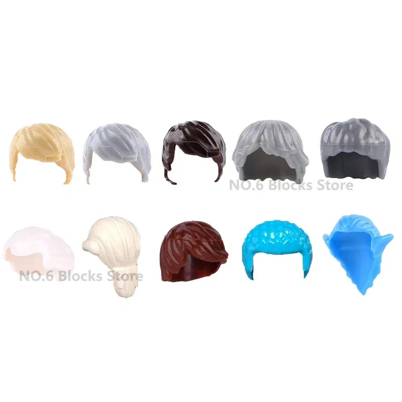 Color: black - MOC Brown Hair Building Blocks City Figures Body Creative Accessory Blond Gold White Parts DIY Hats Mini Bricks Assemble Toy S04