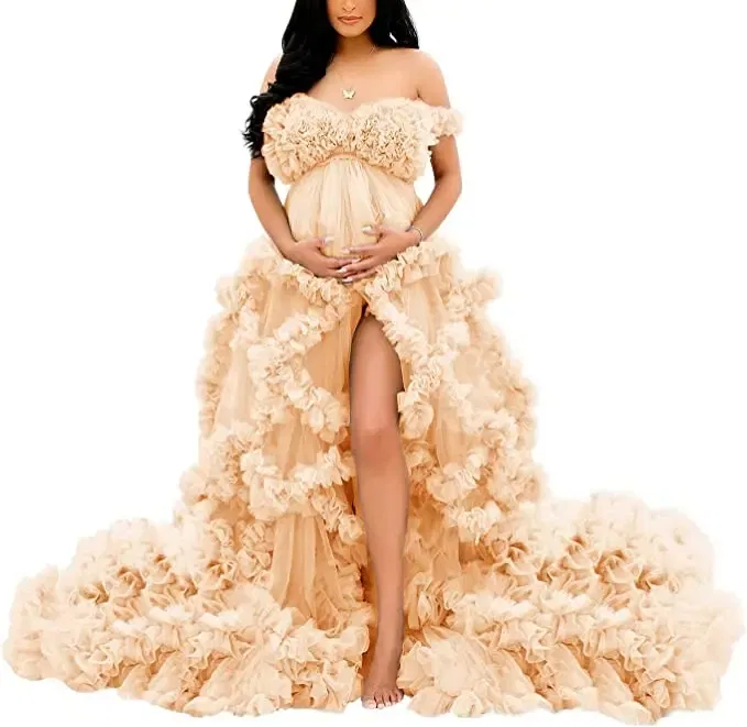 Color: Red, Maternity Size: S, Ships From: CHINA - Tulle Long Maternity Dress Photoshoot п?»?°?‚ь?µ photography dresses baby shower dresses for pregnant woman п?»?°?‚ь?µ д?»я ?±?µр?&
