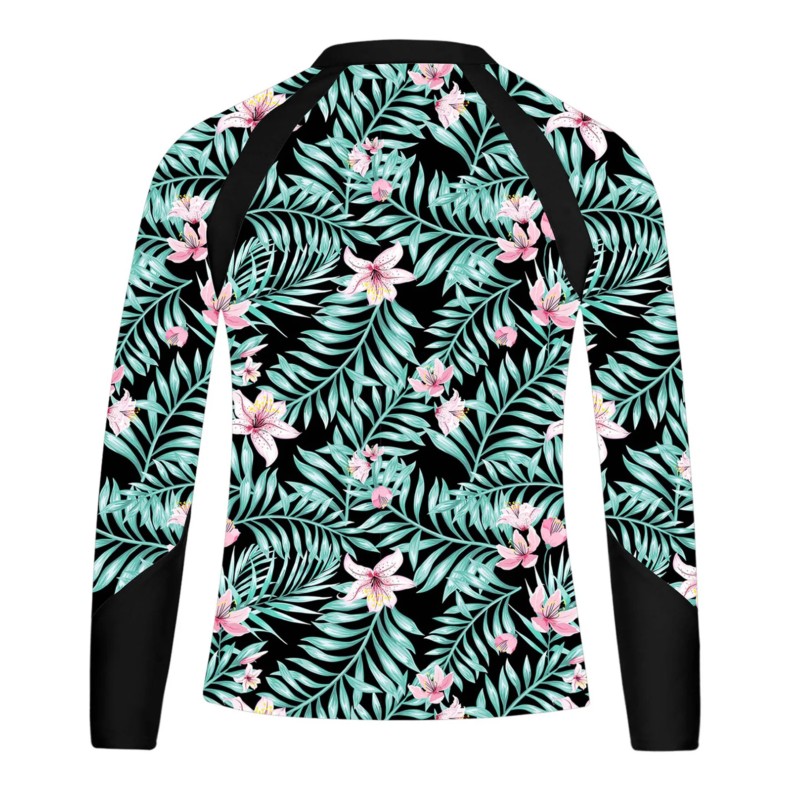 Color: Gold, Kid Size: 18M - Kids Girls Swim Top Floral Printed Rash Guard T Shirt Mock Neck Long Sleeve Pool Party Beachwear UPF 50+ Surfing Bathing Tops