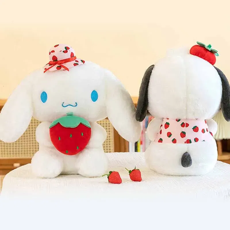 Color: WHITE, Height: 11cm-30cm - 25cm Cute Melody Doll Sanrio Fresh Strawberry Cinnamoroll Dog Series Pochacco Plush Toys Dolls Pillow Gifts for Kids