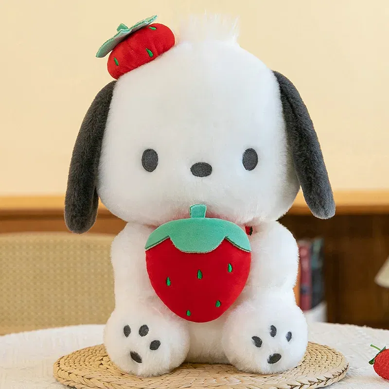 Color: WHITE, Height: 11cm-30cm - 25cm Cute Melody Doll Sanrio Fresh Strawberry Cinnamoroll Dog Series Pochacco Plush Toys Dolls Pillow Gifts for Kids