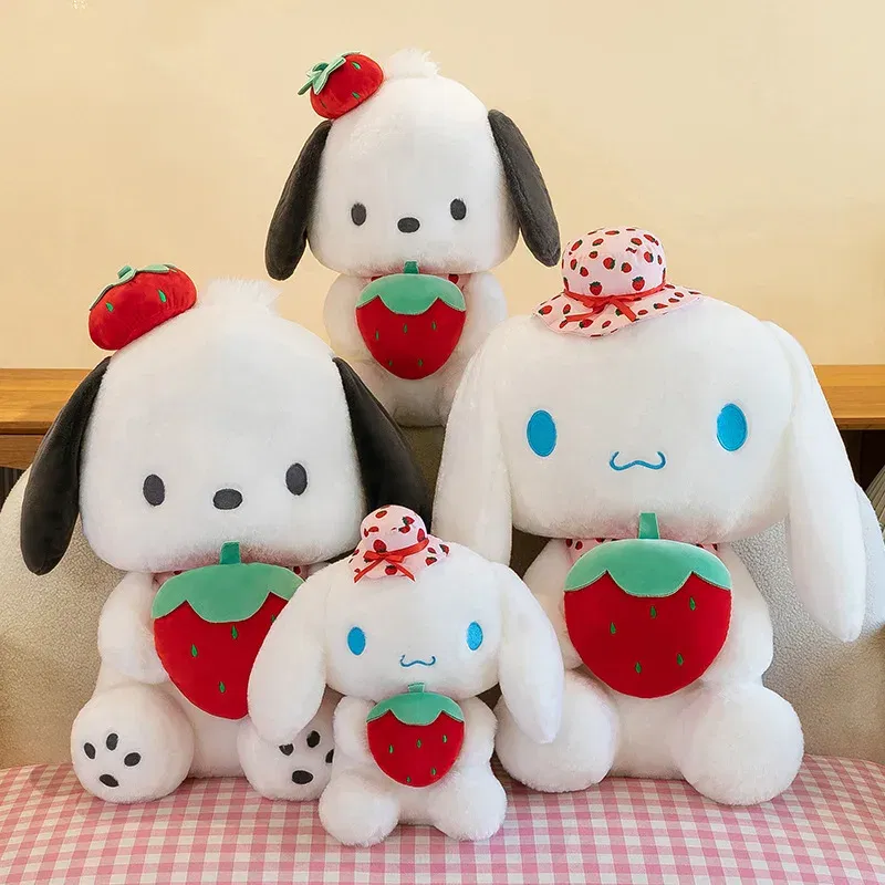 Color: WHITE, Height: 11cm-30cm - 25cm Cute Melody Doll Sanrio Fresh Strawberry Cinnamoroll Dog Series Pochacco Plush Toys Dolls Pillow Gifts for Kids