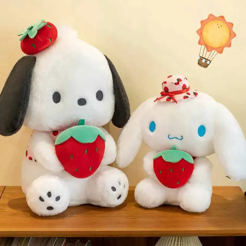Color: WHITE, Height: 11cm-30cm - 25cm Cute Melody Doll Sanrio Fresh Strawberry Cinnamoroll Dog Series Pochacco Plush Toys Dolls Pillow Gifts for Kids