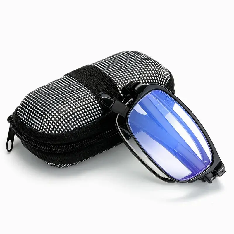 Frame Color: Black, Eye Prescription: +400 - Folding Reading Glasses Women's Presbyopia Glasses Ultra Light Fashionable Portable Anti Blue Light Men's TR90 Eyewears Glasses