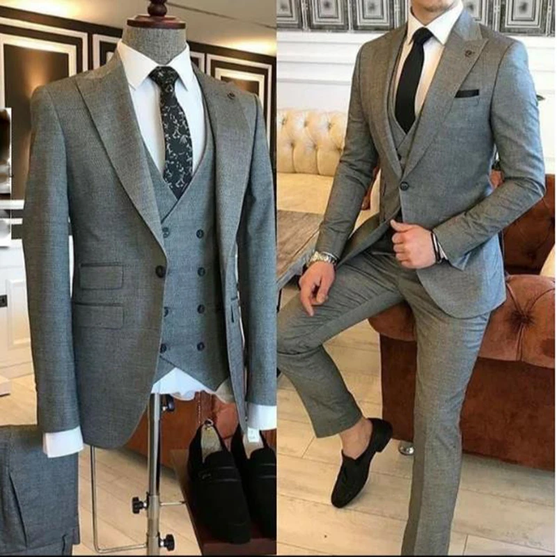 Color: army green, Size: M, Ships From: CHINA - Groom Wear 3 Pieces Gray Men Suits 2021 Slim Fit Peak Lapel One Button Tailor Made Terno Masculino (Jacket+Pants+Vest+Tie?‰