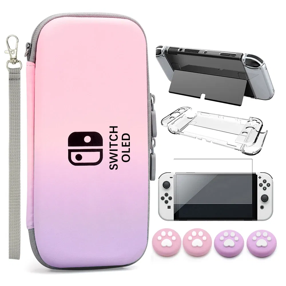 Color: Light Bean Green - Case Kit For Nintend Switch OLED Console Carrying Case Protective Pouch Hard Shell Clear Cover For Switch Oled WIth Film Glass