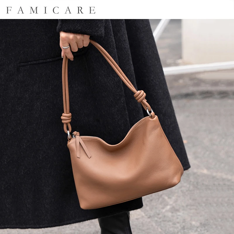 Summer New Women's Solid Color Armpit Tote Handbag Lady Simple Commuting Large Capacity Single Shoulder Crossbody Dumpling Bag