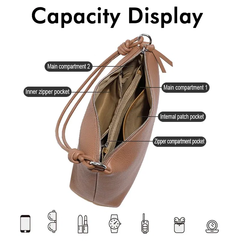 Summer New Women's Solid Color Armpit Tote Handbag Lady Simple Commuting Large Capacity Single Shoulder Crossbody Dumpling Bag