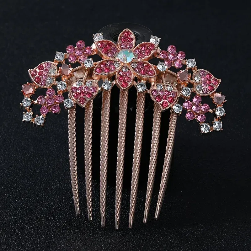 Color: SKY BLUE - 1PC Elegant Rhinestone Hair Comb Flower Shaped Headwear Women Hair Jewelry Accessories