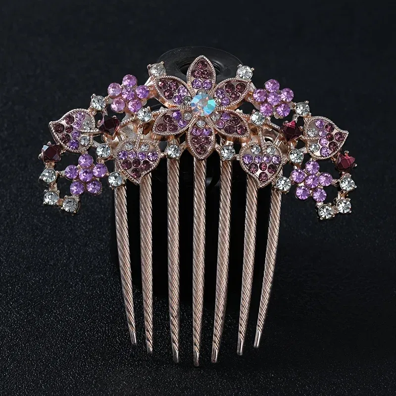 Color: SKY BLUE - 1PC Elegant Rhinestone Hair Comb Flower Shaped Headwear Women Hair Jewelry Accessories