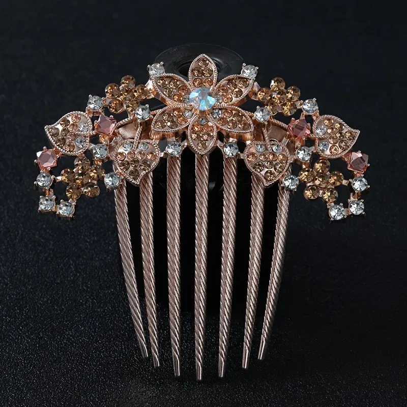 Color: SKY BLUE - 1PC Elegant Rhinestone Hair Comb Flower Shaped Headwear Women Hair Jewelry Accessories