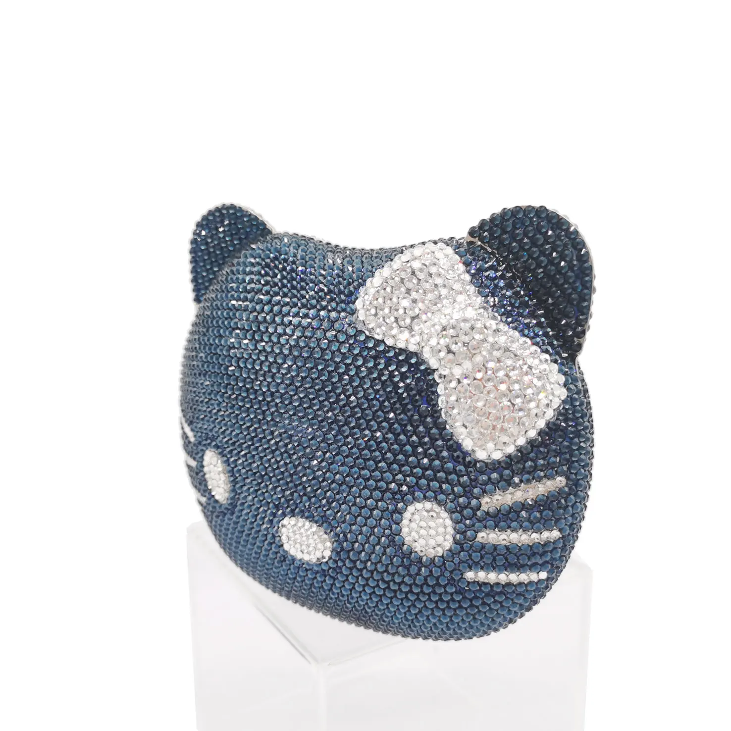 Color: black - Luxury Navy Blue Crystal Animal Evening Bags Cat Designer Party Purse Ladies Clutch Bags Women Handbags