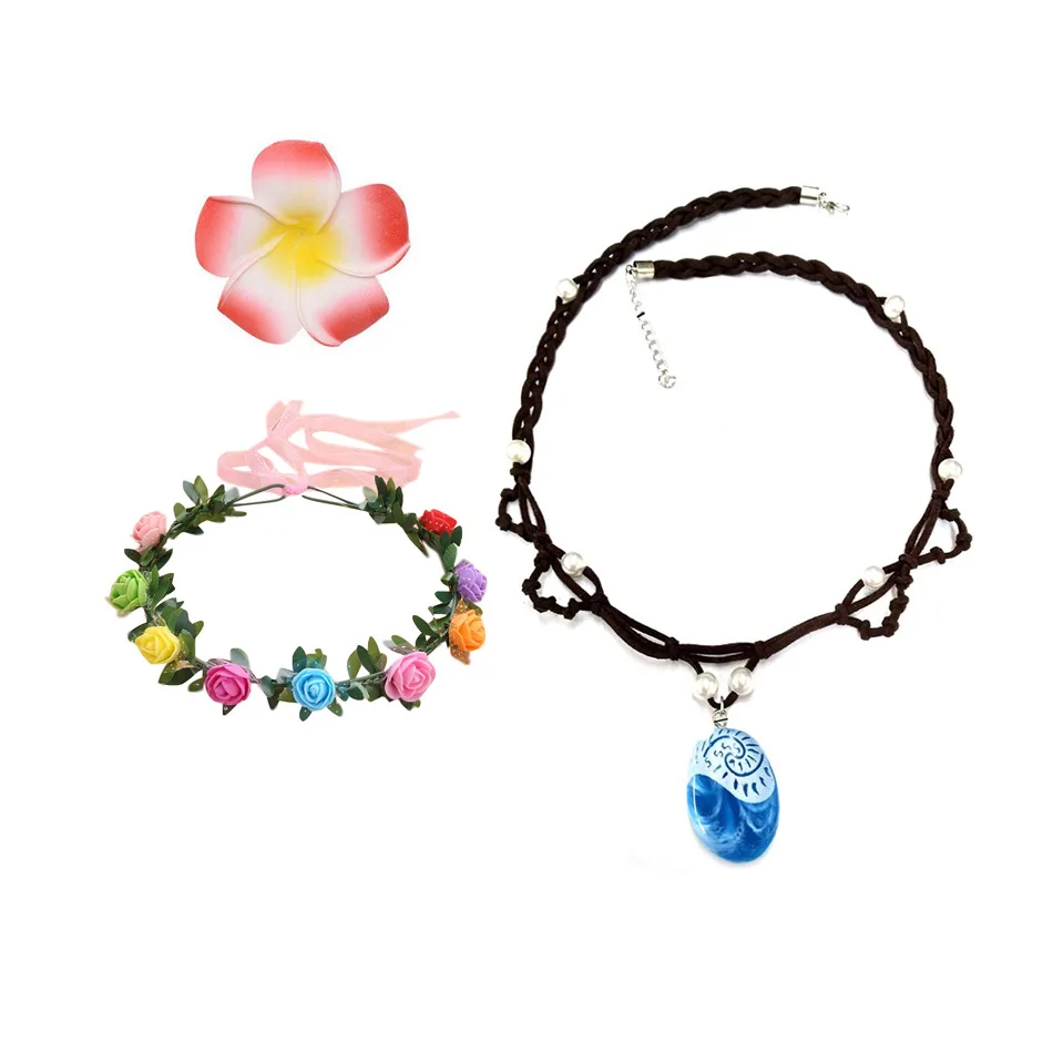 Color: Blue - Girls Moana Garland Flower Wreath Headdress Kid Adult Princess Costume Cosplay Vaiana Floral Headgear Wig