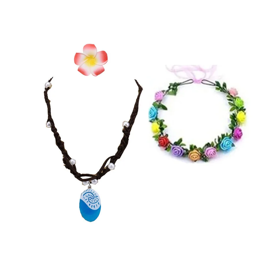 Color: Blue - Girls Moana Garland Flower Wreath Headdress Kid Adult Princess Costume Cosplay Vaiana Floral Headgear Wig