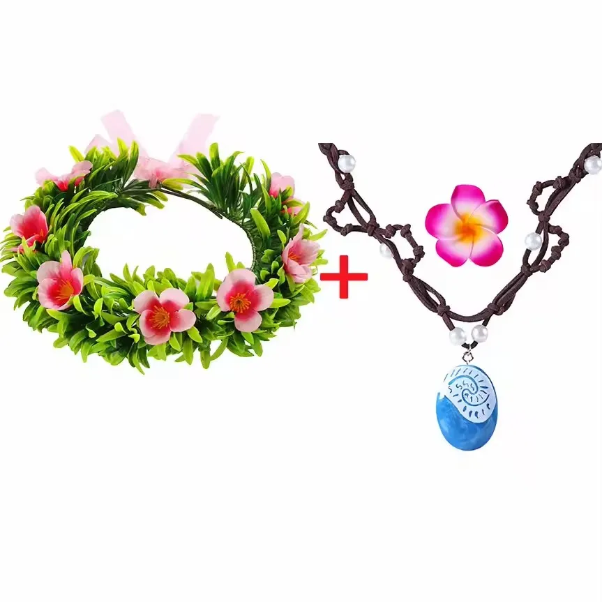 Color: Blue - Girls Moana Garland Flower Wreath Headdress Kid Adult Princess Costume Cosplay Vaiana Floral Headgear Wig